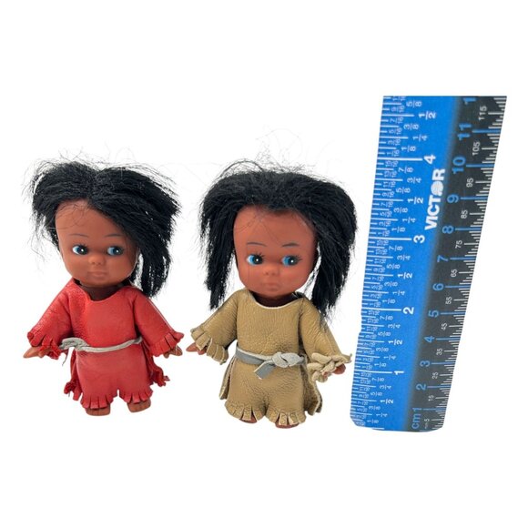 Vintage Carlson Dolls Native American Set Of 2 In Leather Outfits Black Hair - Picture 12 of 12